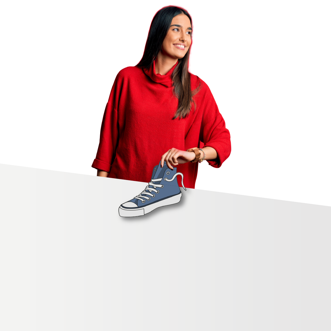  woman in red sweater