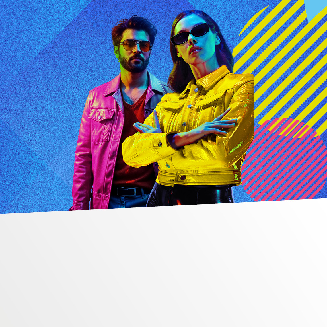 a man and a woman in neon outfits