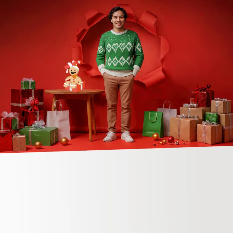 mężczyzna w świątecznym swetrze