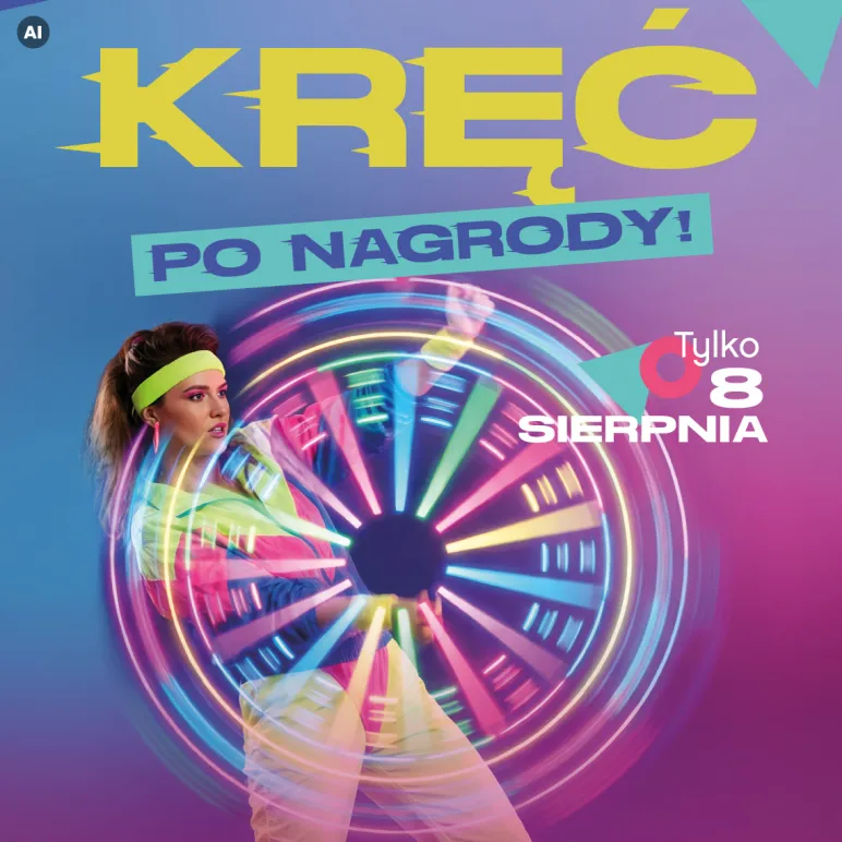 dziewczyna ubrana w stylu lat 80. z neonowym kołem