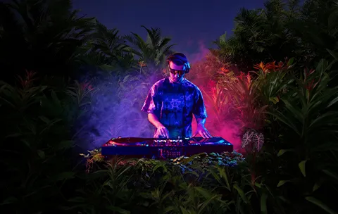 dj w otoczeniu dżungli