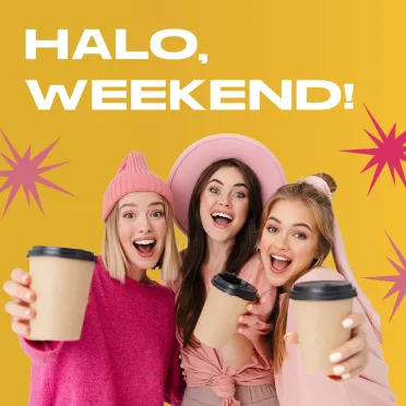 trzy radosne dziewczyny z kubkami kawy 